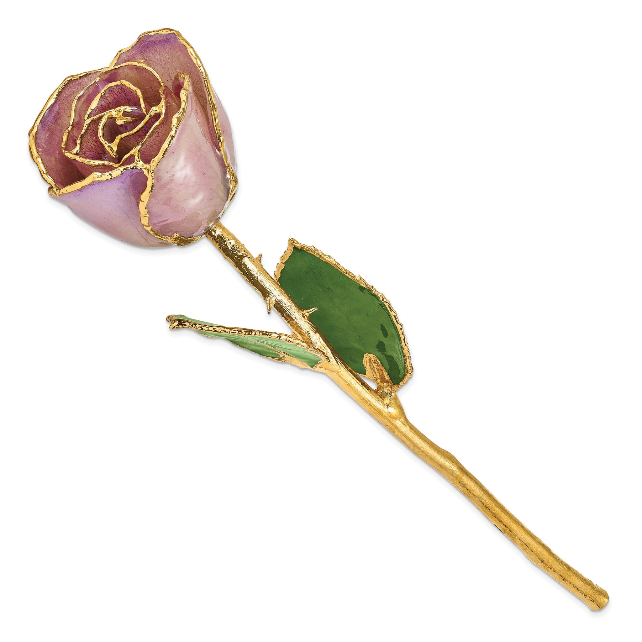 Lacquer Dipped Gold Trimmed Lavender Real Rose Secondary image