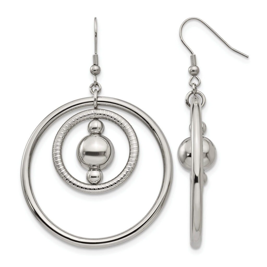 Stainless Steel Polished Geometric Textured Drop Dangle Earrings for Women