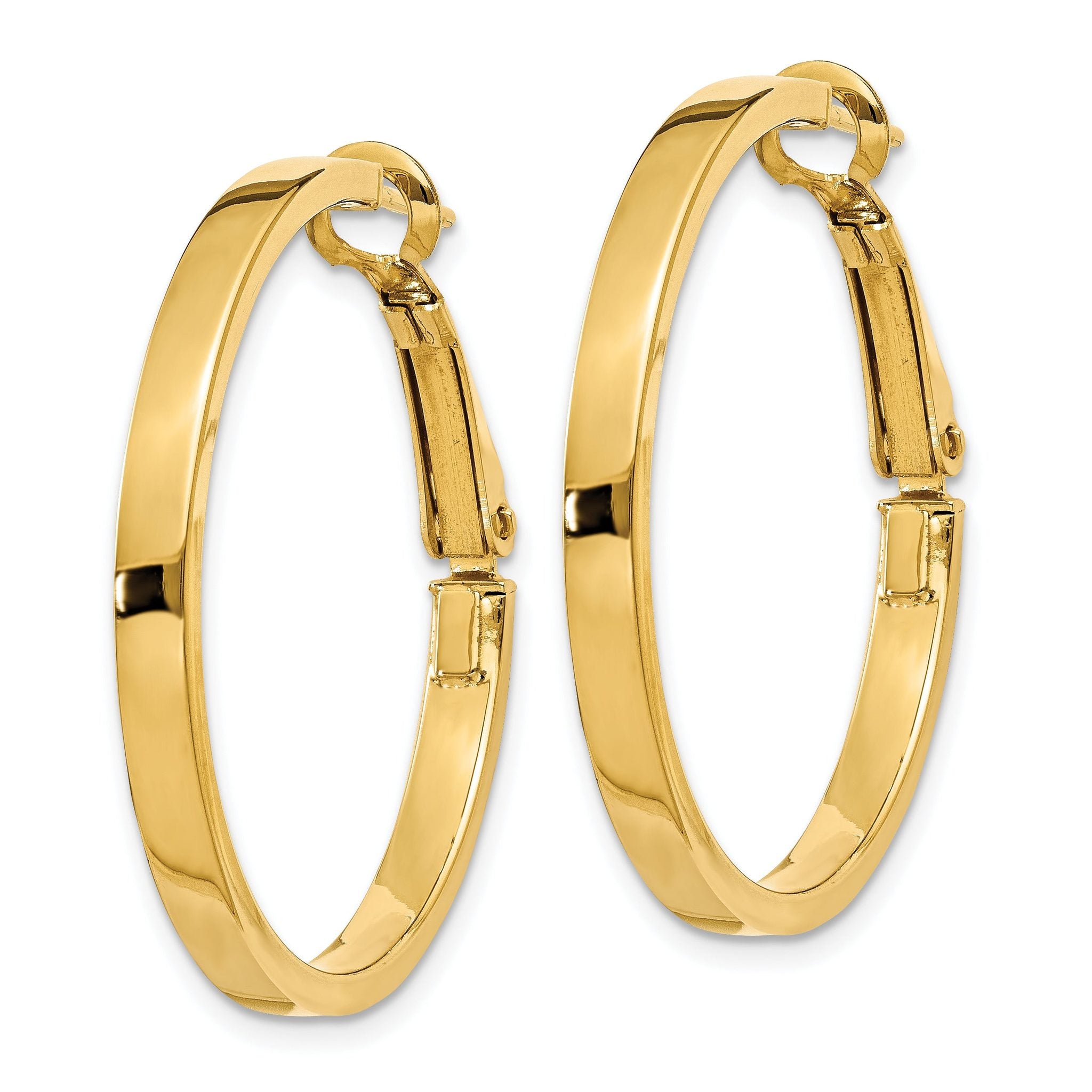 14k 3x25mm Polished Square Tube Round Hoop Earrings Secondary image