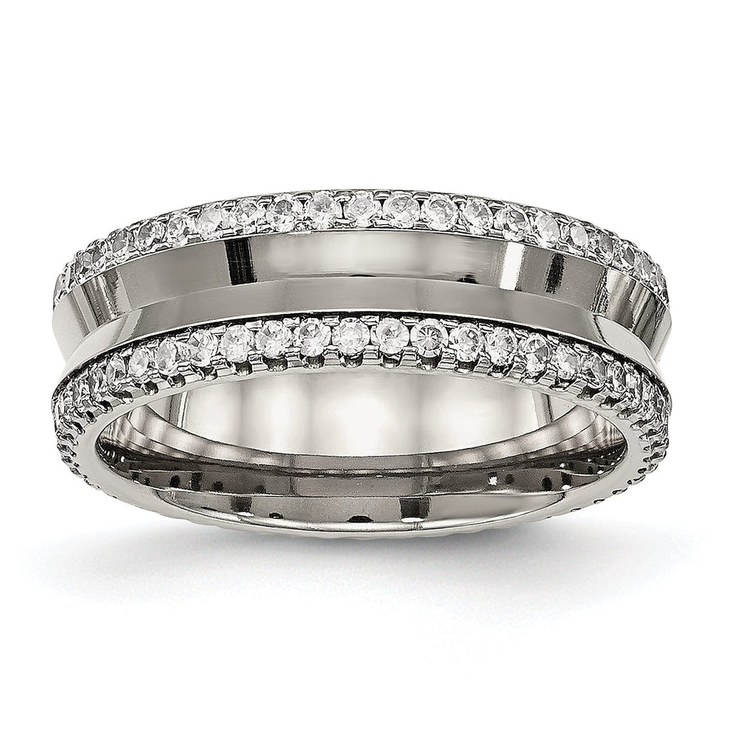 Concave Wedding Band in Titanium with CZ, 6.5mm