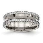 Concave Wedding Band in Titanium with CZ, 6.5mm