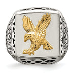 Chisel Stainless Steel with 14k Gold Accent Antiqued and Polished Eagle Ring