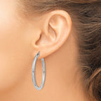 10K White Gold Polished Hoop Earrings with Rhodium Finish  3mm Elegant Design