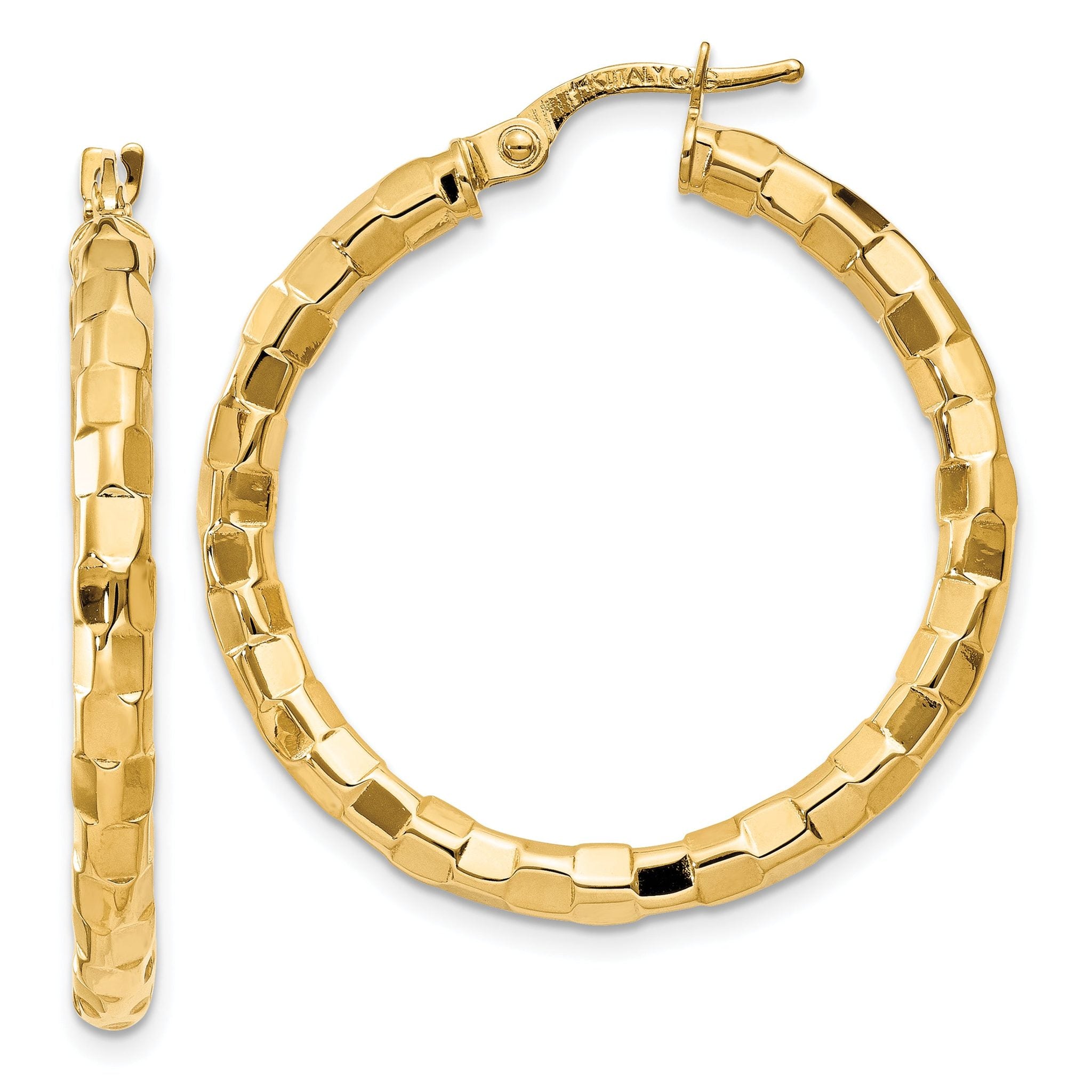 14k Polished/Textured Post Hoop Earring Main image