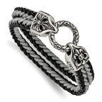 Stainless Steel Antiqued & Polished Leather/Cotton Braided Bracelet for Men