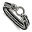 Stainless Steel Antiqued & Polished Leather/Cotton Braided Bracelet for Men