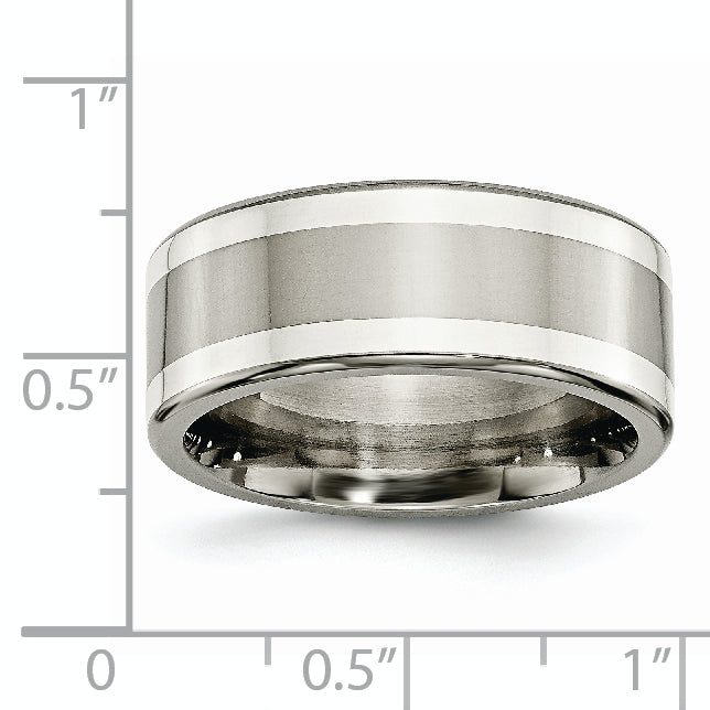 Titanium Silver Inlay Unisex Wedding Band with Polished Finish