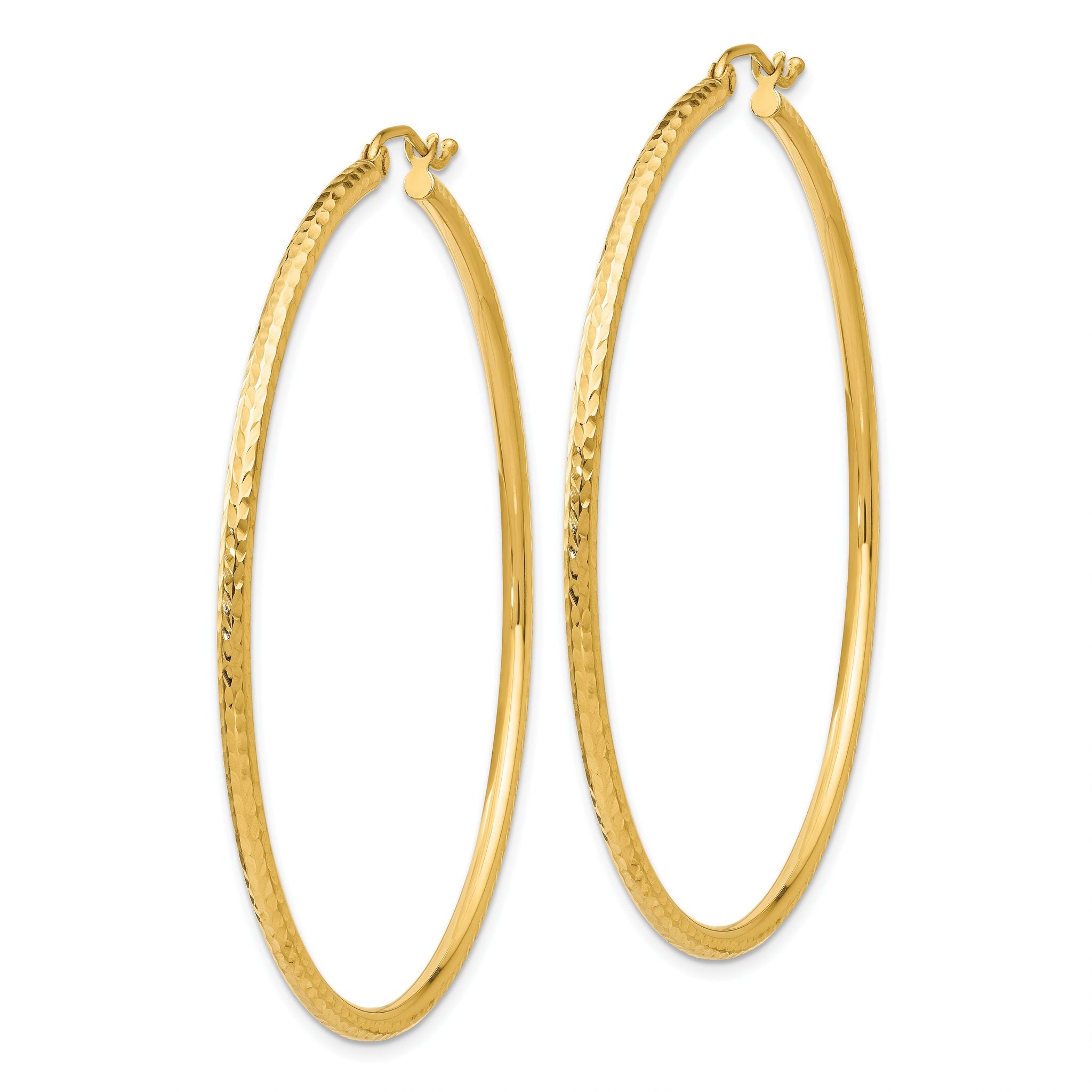 14k Diamond-cut 2mm Round Tube Hoop Earrings Secondary image