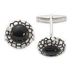Sterling Silver Round Onyx and Enamel Cuff Links