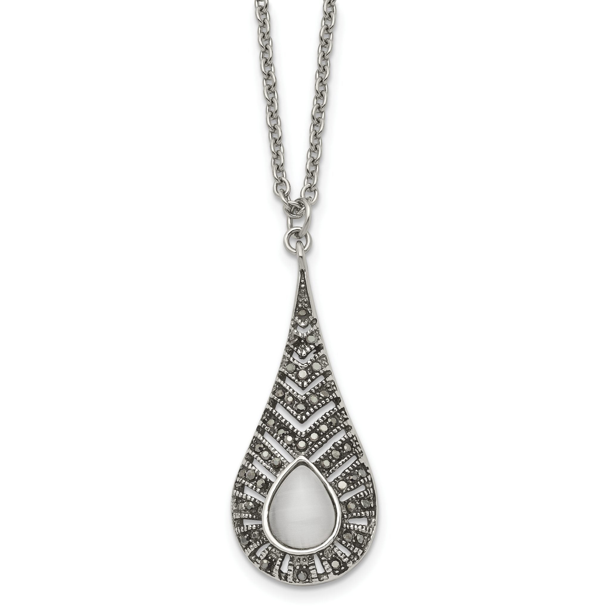Marcasite & Cat's Eye Necklace in Stainless Steel Main image
