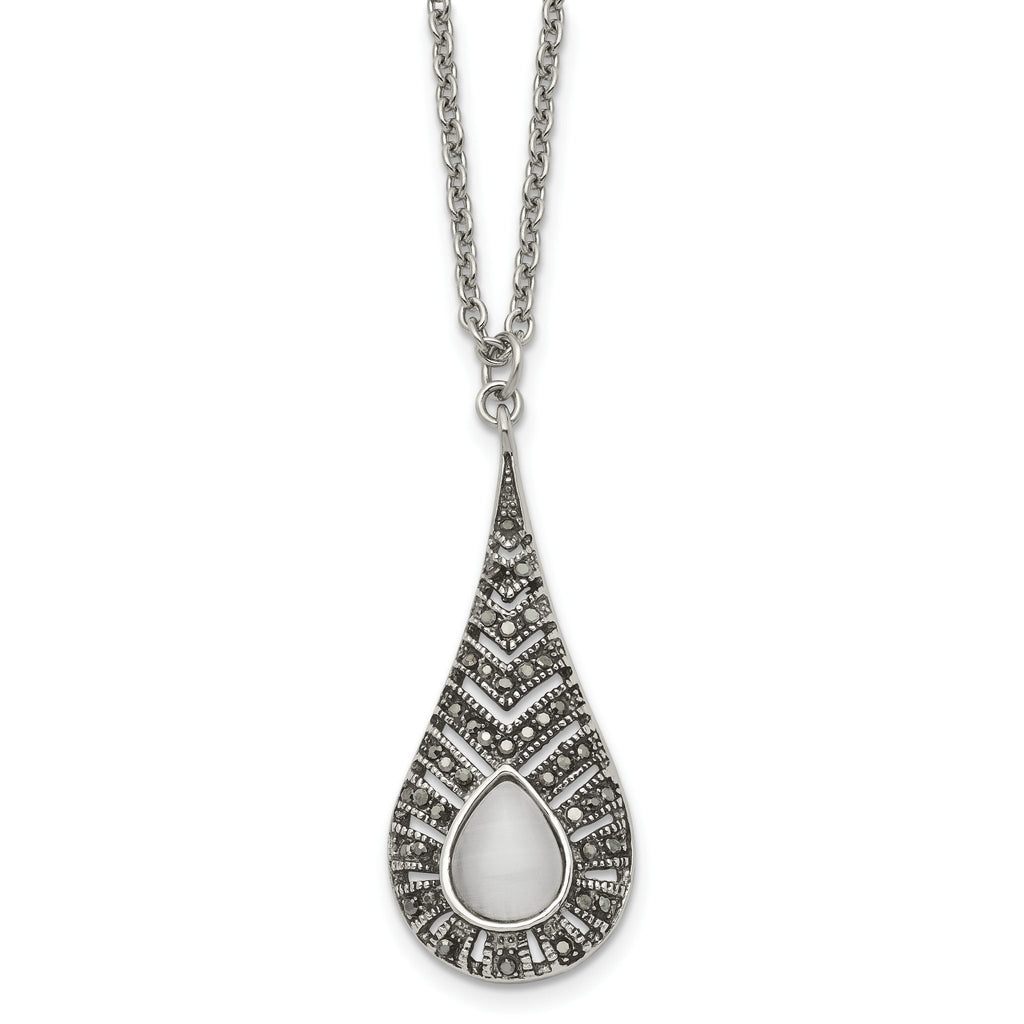 Marcasite & Cat's Eye Necklace in Stainless Steel