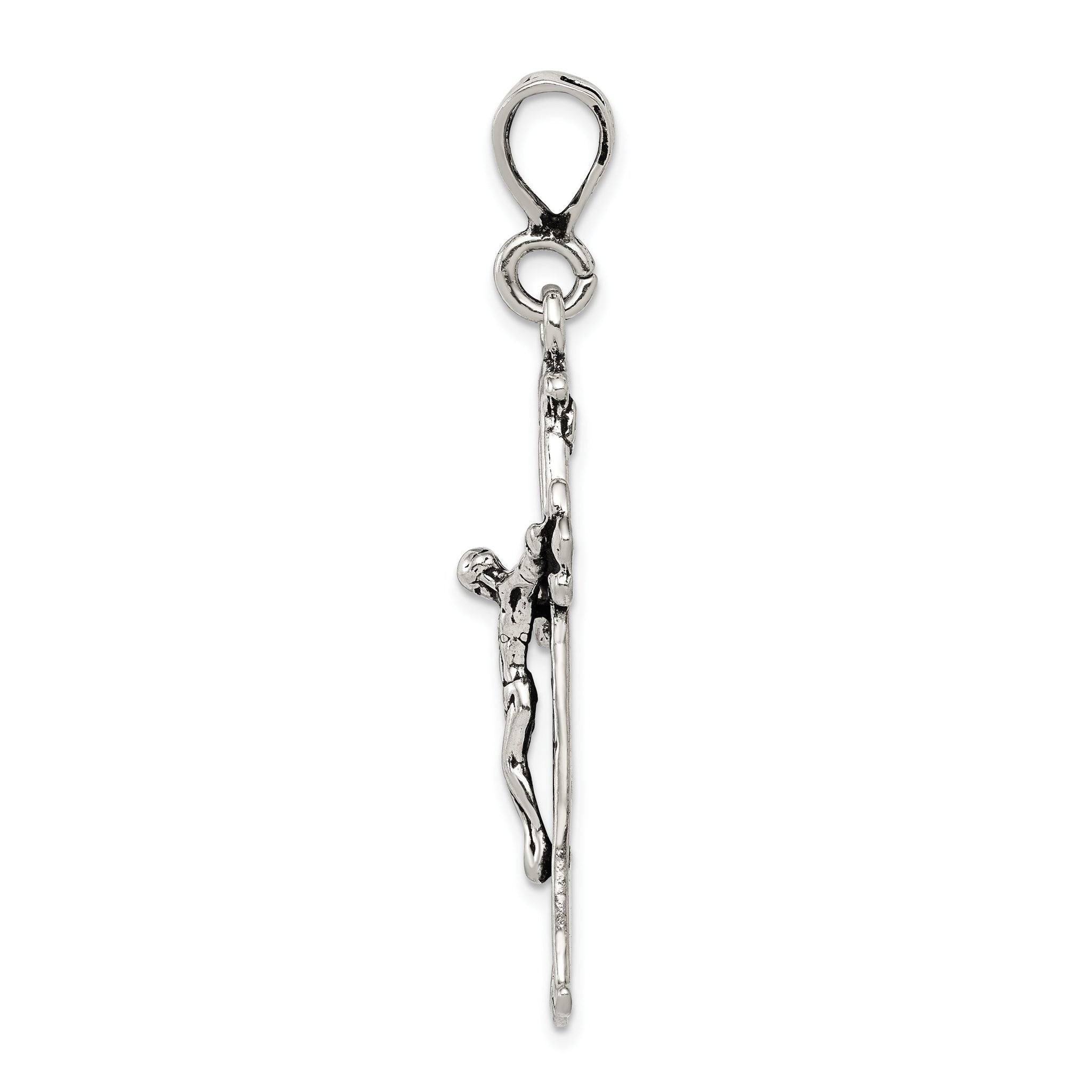 Sterling Silver 925 Antiqued Crucifix Charm Elegant Polished Pendant Secondary image