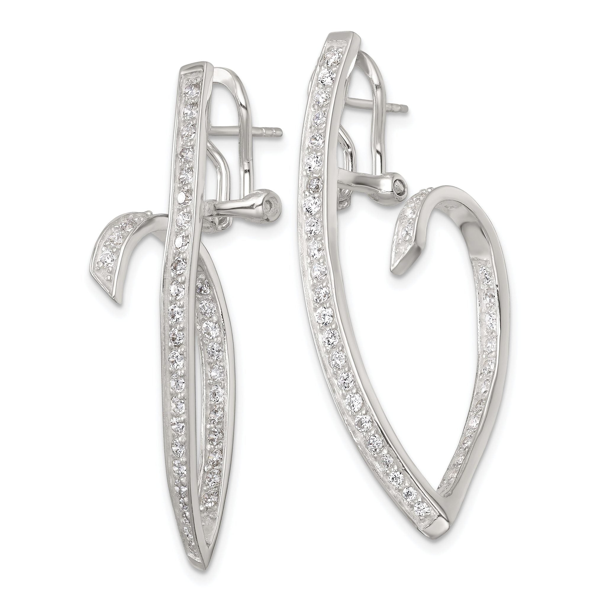 Sterling Silver Polished CZ Fancy Swirl In and Out Omega Back Post Earrings Secondary image