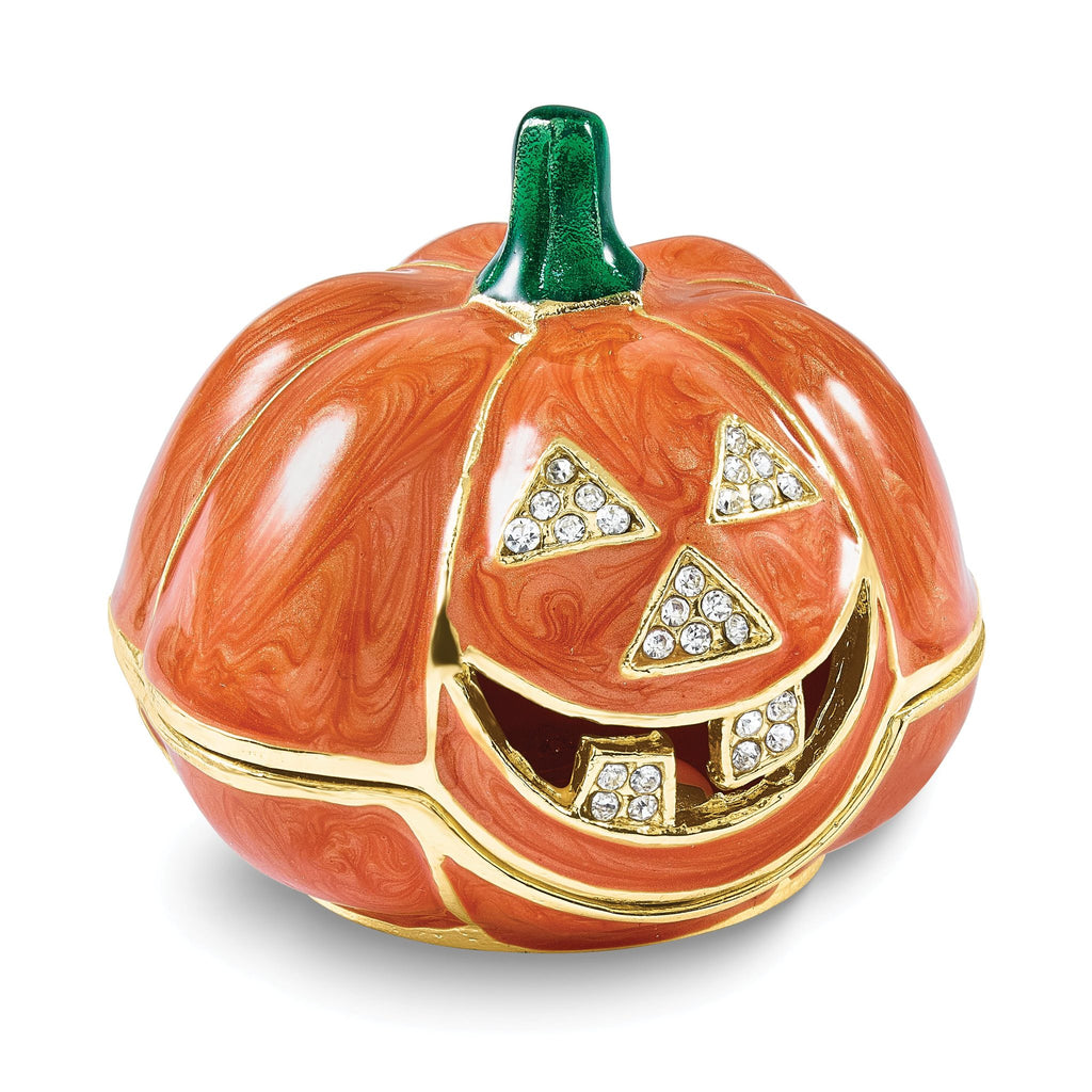 Luxury Giftware by Jere Bejeweled HALLOWS EVE Jack-O-Lantern Trinket Box with Matching 18 inch Necklace