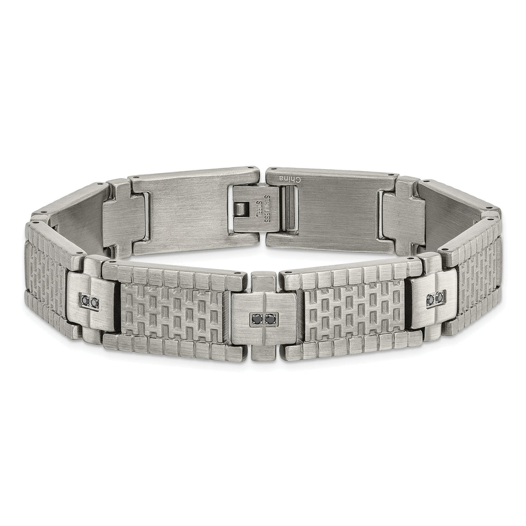 Stainless Steel Antiqued and Brushed with Cubic Zirconia Bracelet for Men