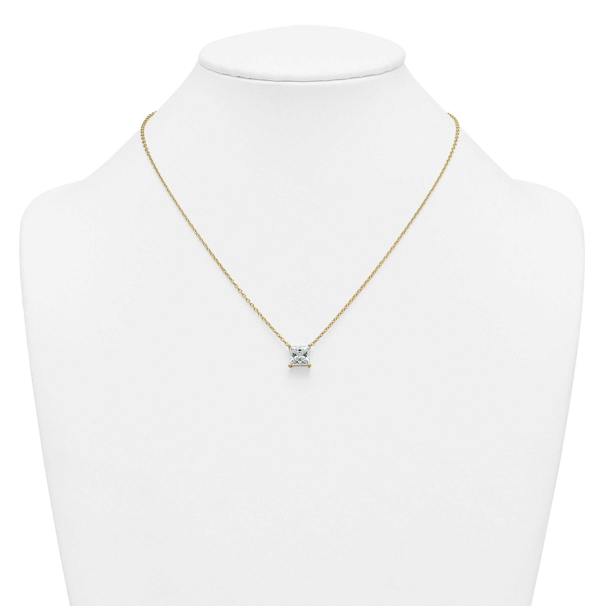 14k 3 carat Lab Grown Diamond VS+ F+ Princess Complete Four Prong 18 inch Pendant Necklace