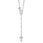 Sterling Silver Rhodium-Plated Beaded Rosary Necklace for Women Polished Elegance