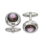 Black Mother of Pearl Circle Cufflinks in Stainless Steel