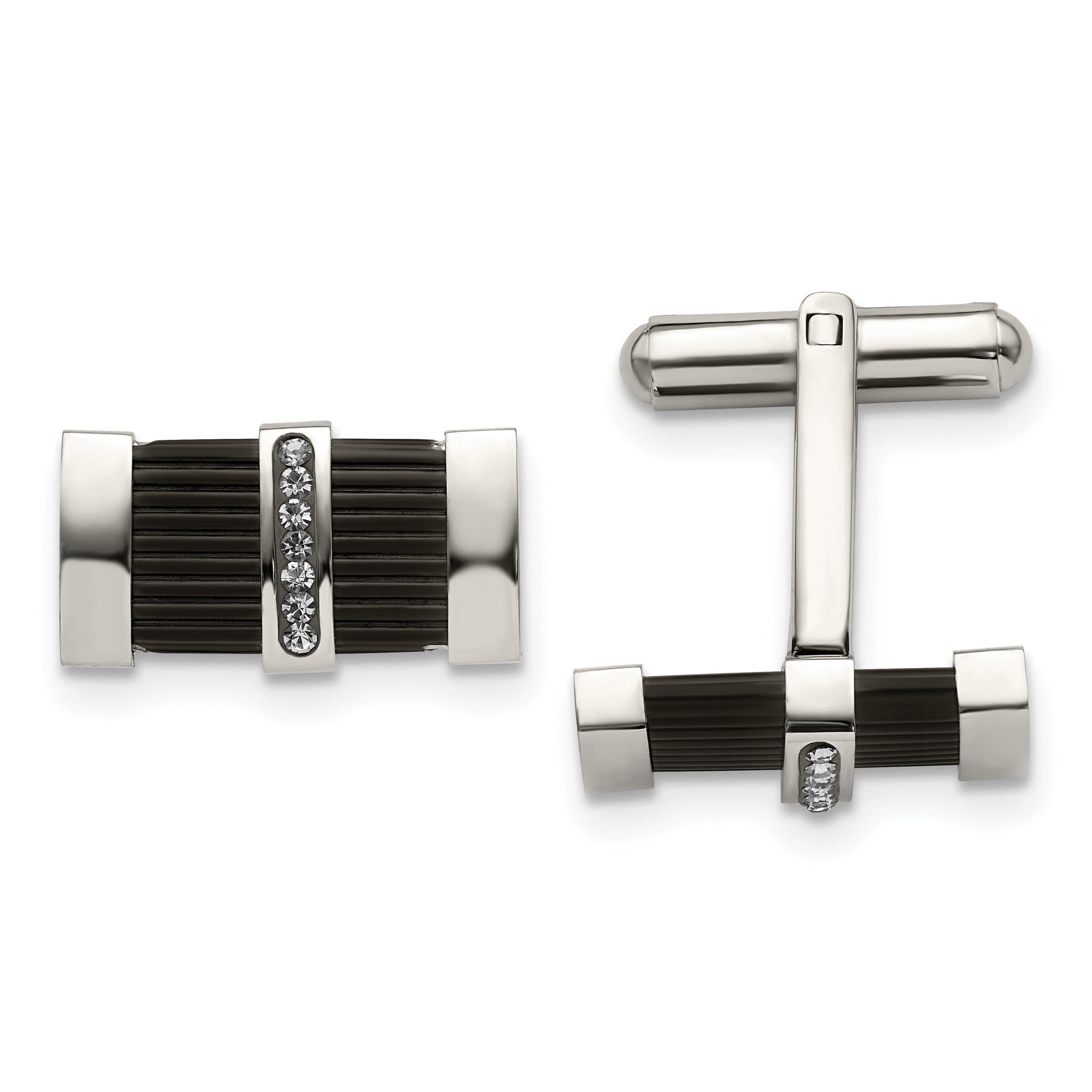 Stainless Steel Black & Crystal Cuff Links Main image