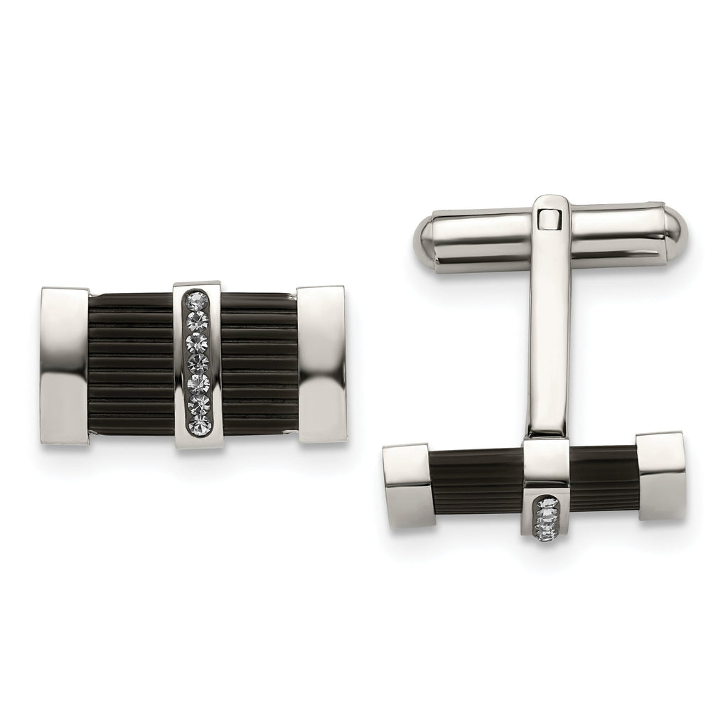 Stainless Steel Black & Crystal Cuff Links