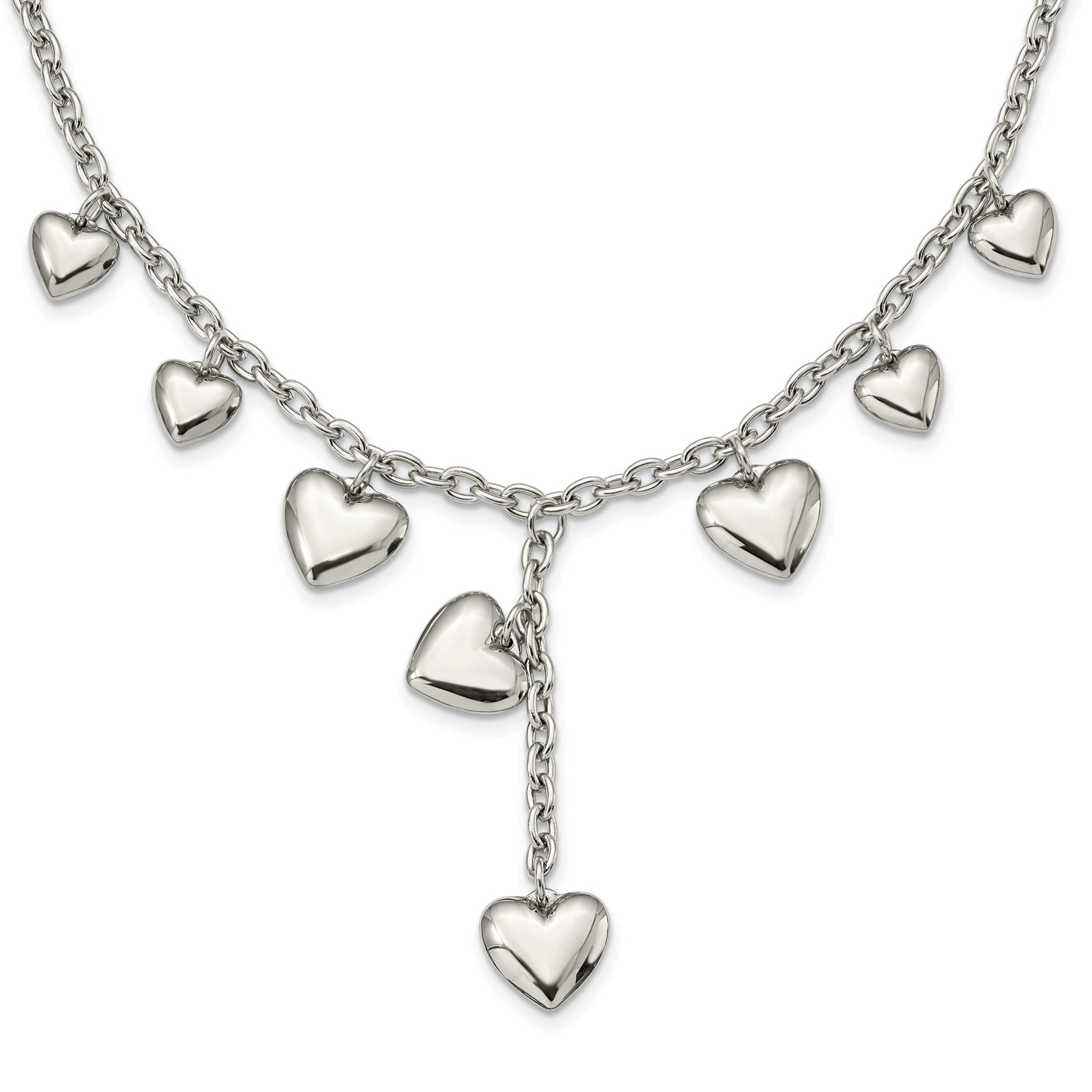 Chisel Stainless Steel Polished Hearts on a 18 inch Cable Chain Necklace Secondary image