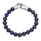Stainless Steel Polished Genuine Lapis Beaded Bracelet for Men