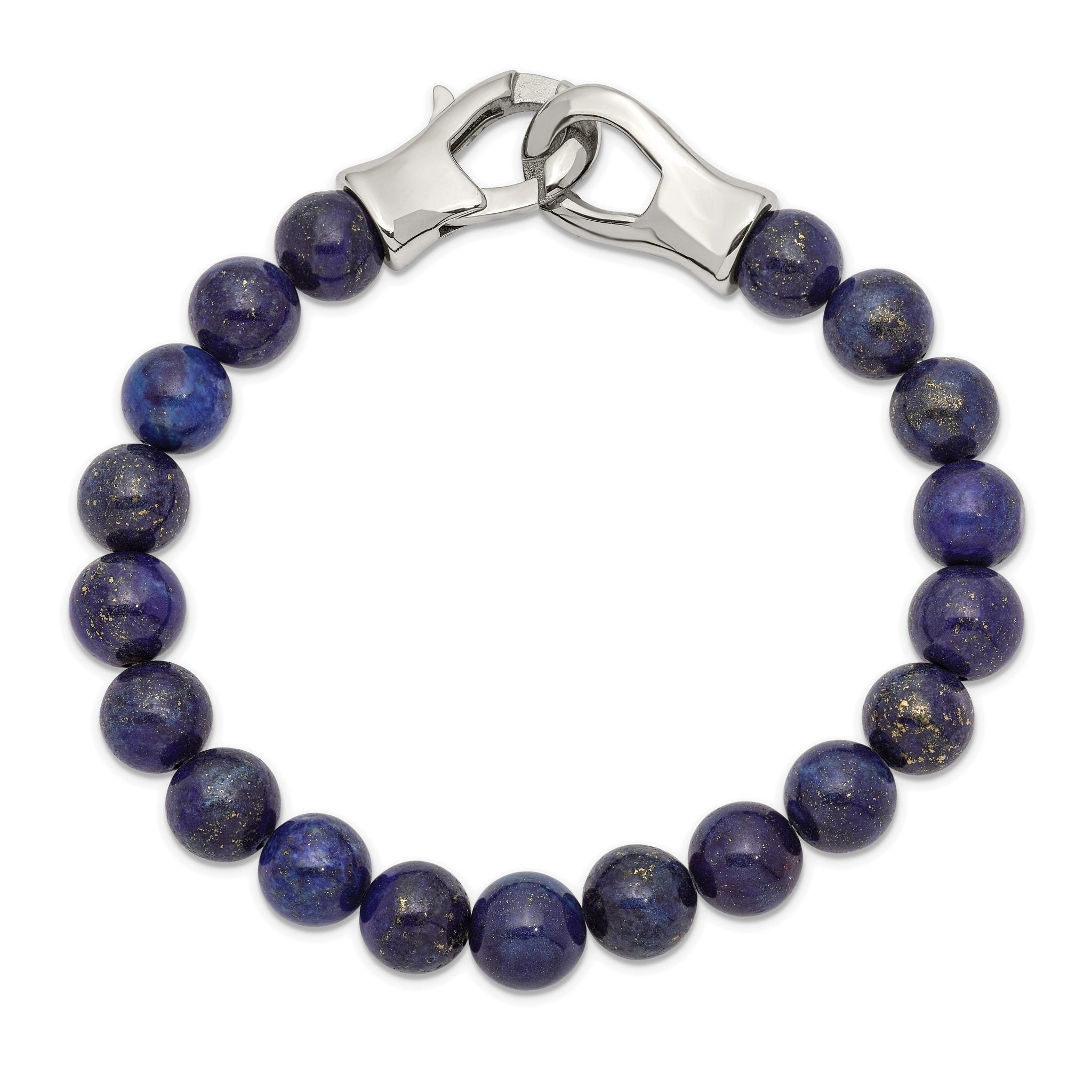 Stainless Steel Polished Genuine Lapis Beaded Bracelet for Men