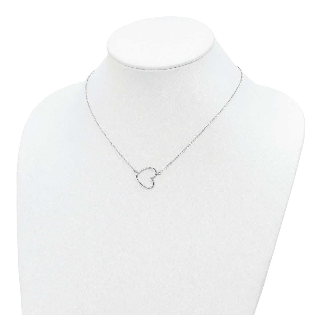 Sterling Silver Rhodium-plated 18in Heart Necklace