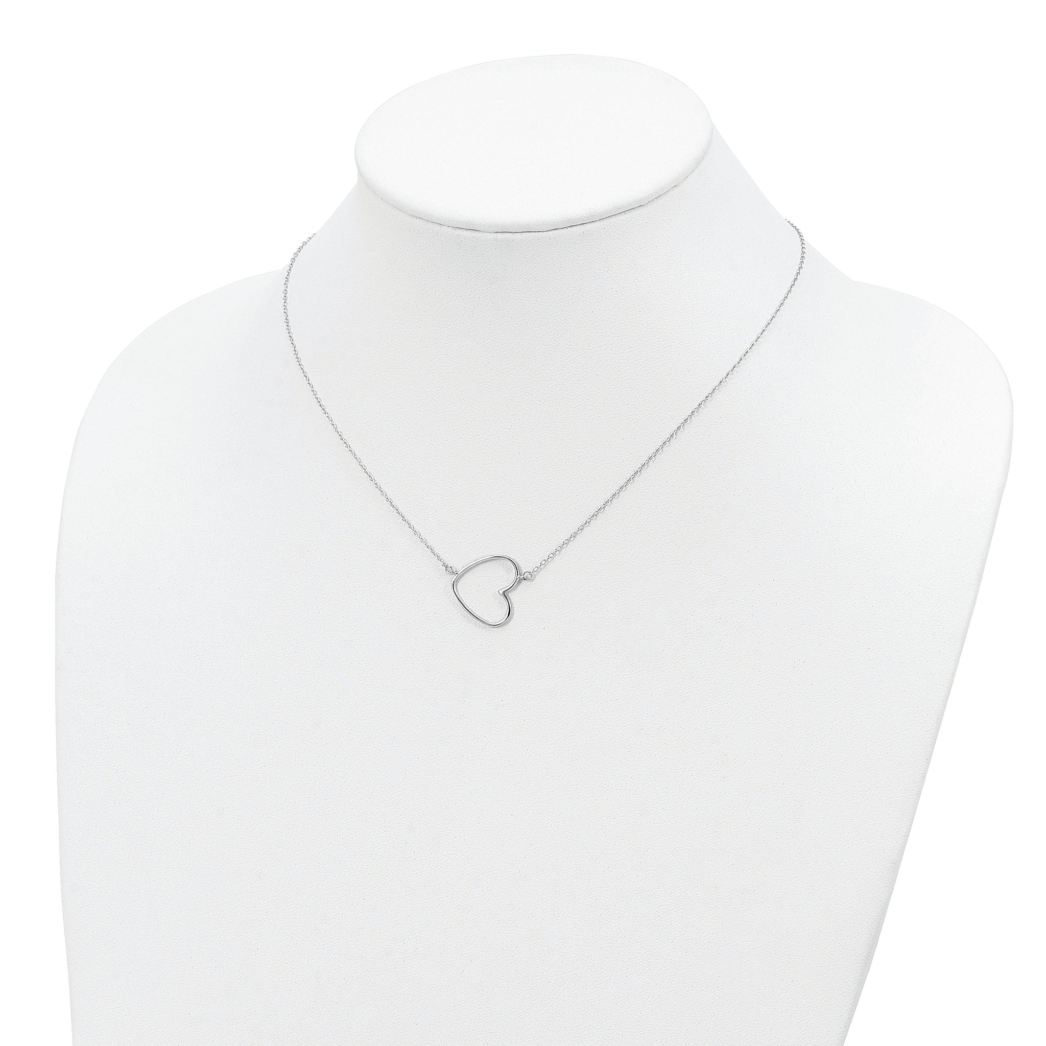 Sterling Silver Rhodium-plated 18in Heart Necklace
