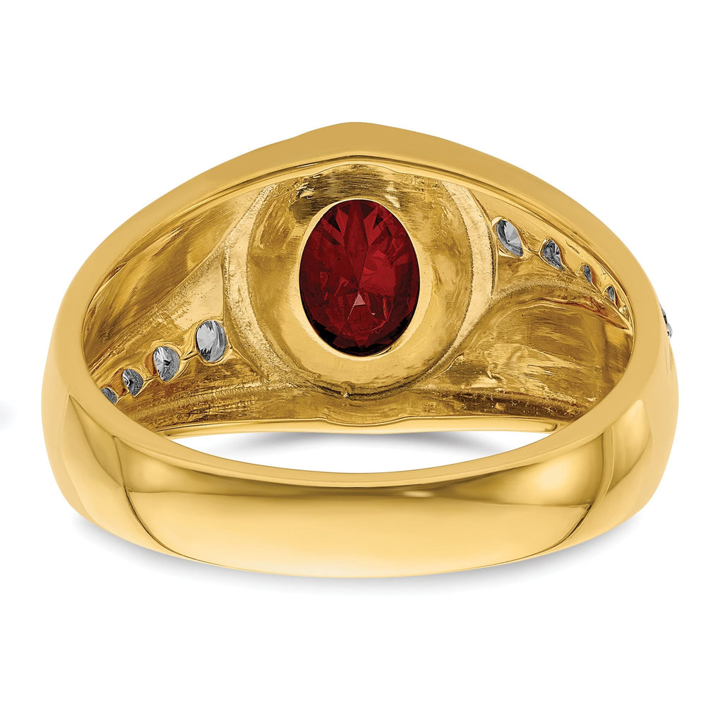 14k 3/8 carat Lab Grown Diamond VS/SI+ G+ and Created Ruby Complete Men's Ring
