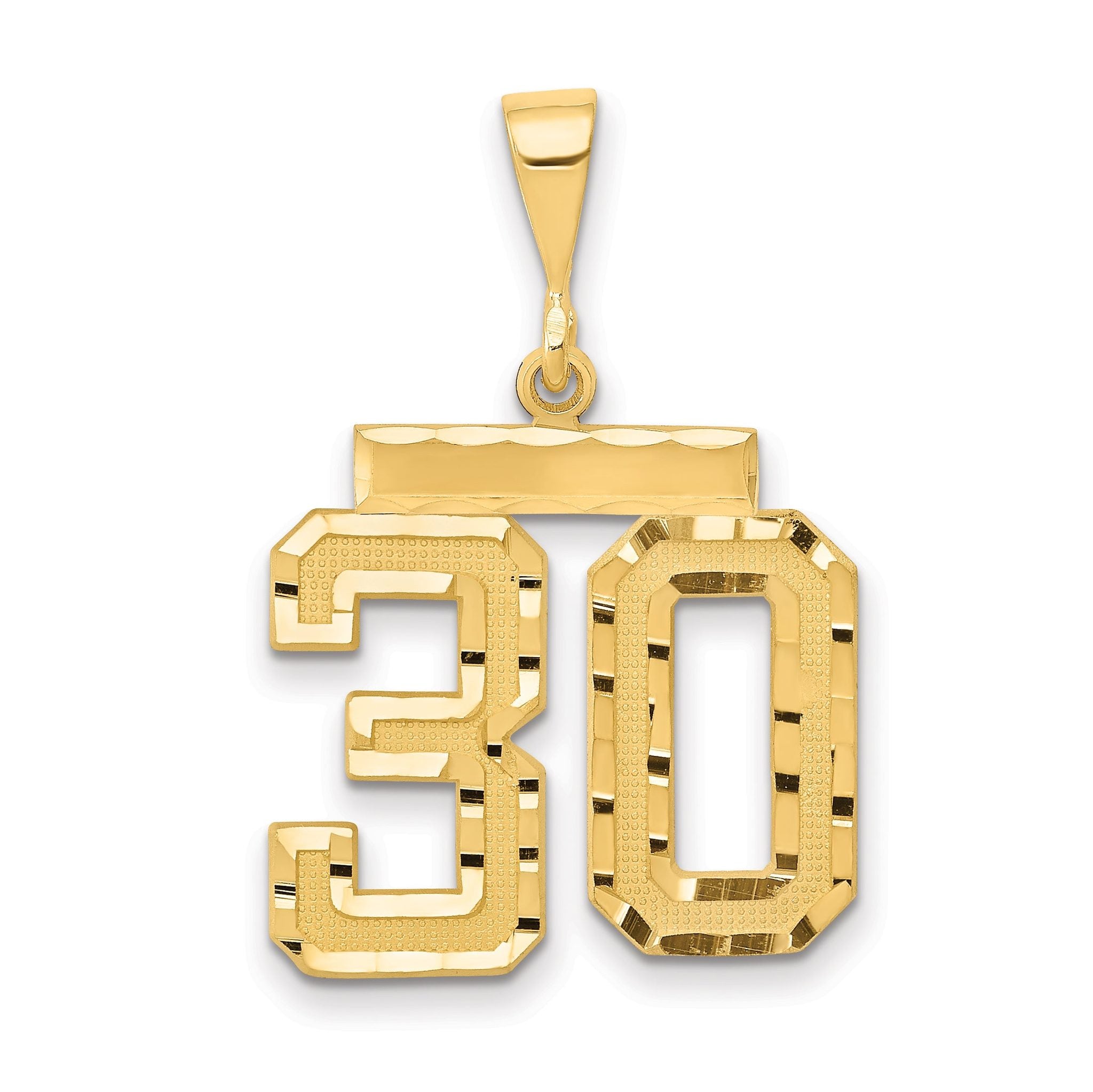 14K Gold Diamond-Cut Number 30 Charm with Polished Finish