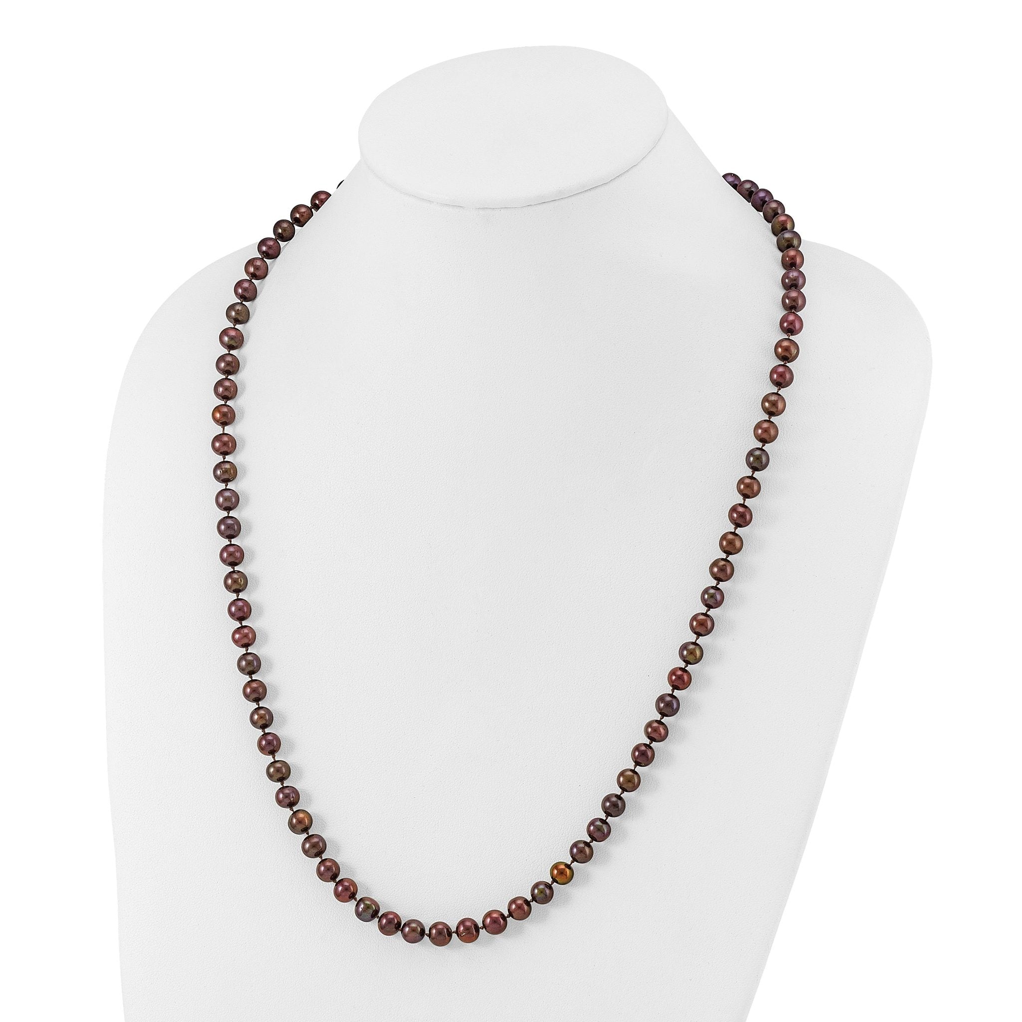 Sterling Silver Rhodium-plated 6-7mm Brown Near-Round Freshwater Cultured Pearl 7.25 inch Bracelet