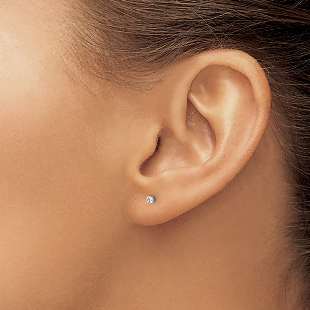 Stainless Steel Polished Square Cubic Zirconia Stud Earrings for Women
