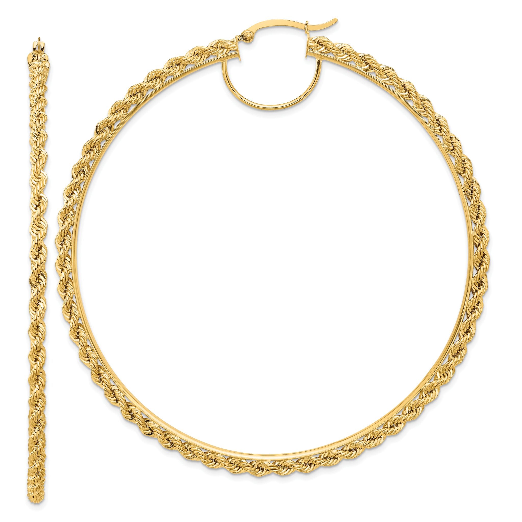 10k Polished and D/C Rope 2.95mm Hoop Earrings Main image