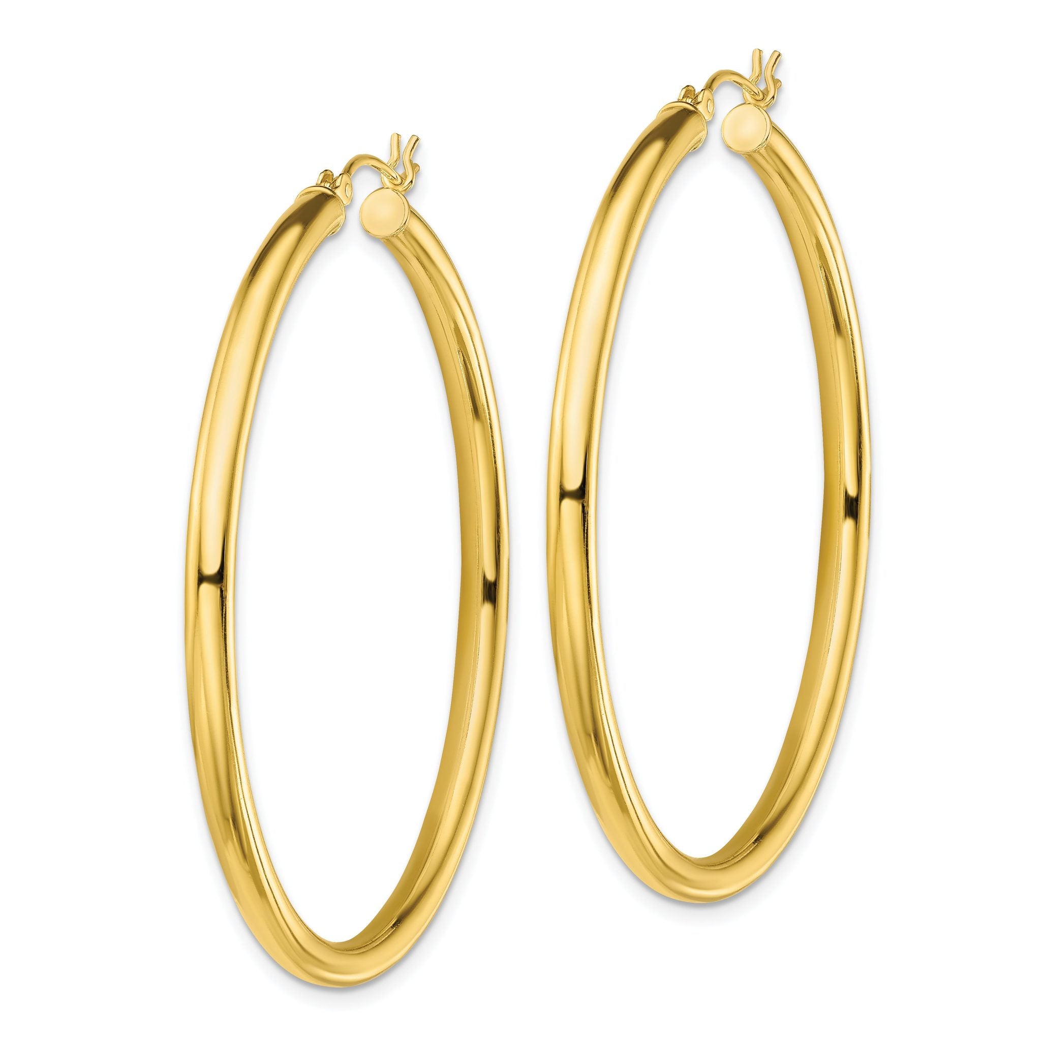 Sterling Silver Gold-Tone Polished 3x50mm Hoop Earrings Secondary image