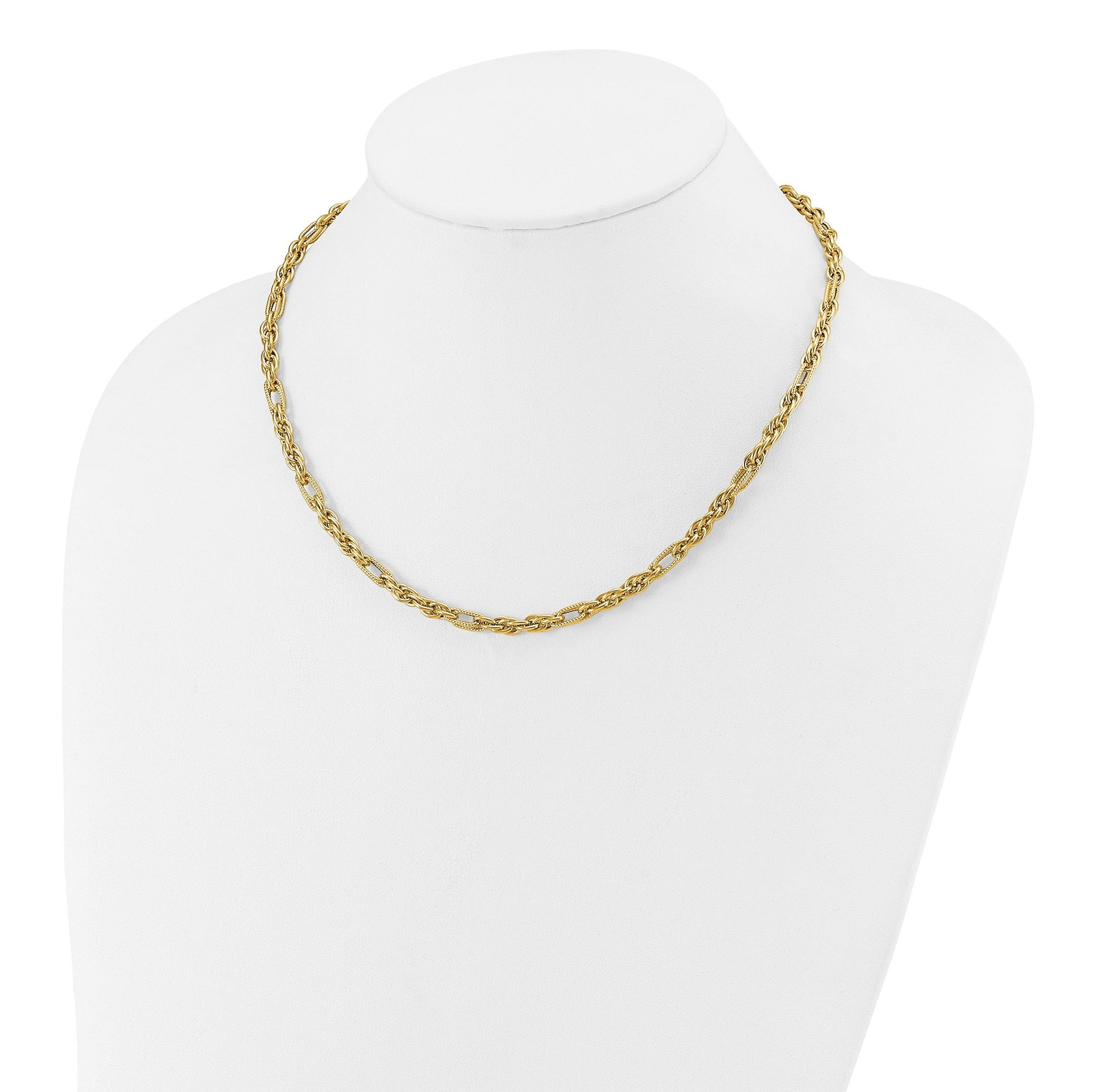 14K Polished and Textured Fancy Link Necklace