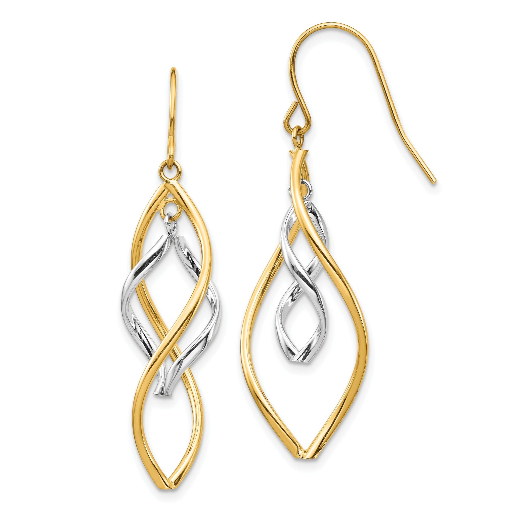 14K Two-tone Fancy Twisted Dangle Earrings Main image