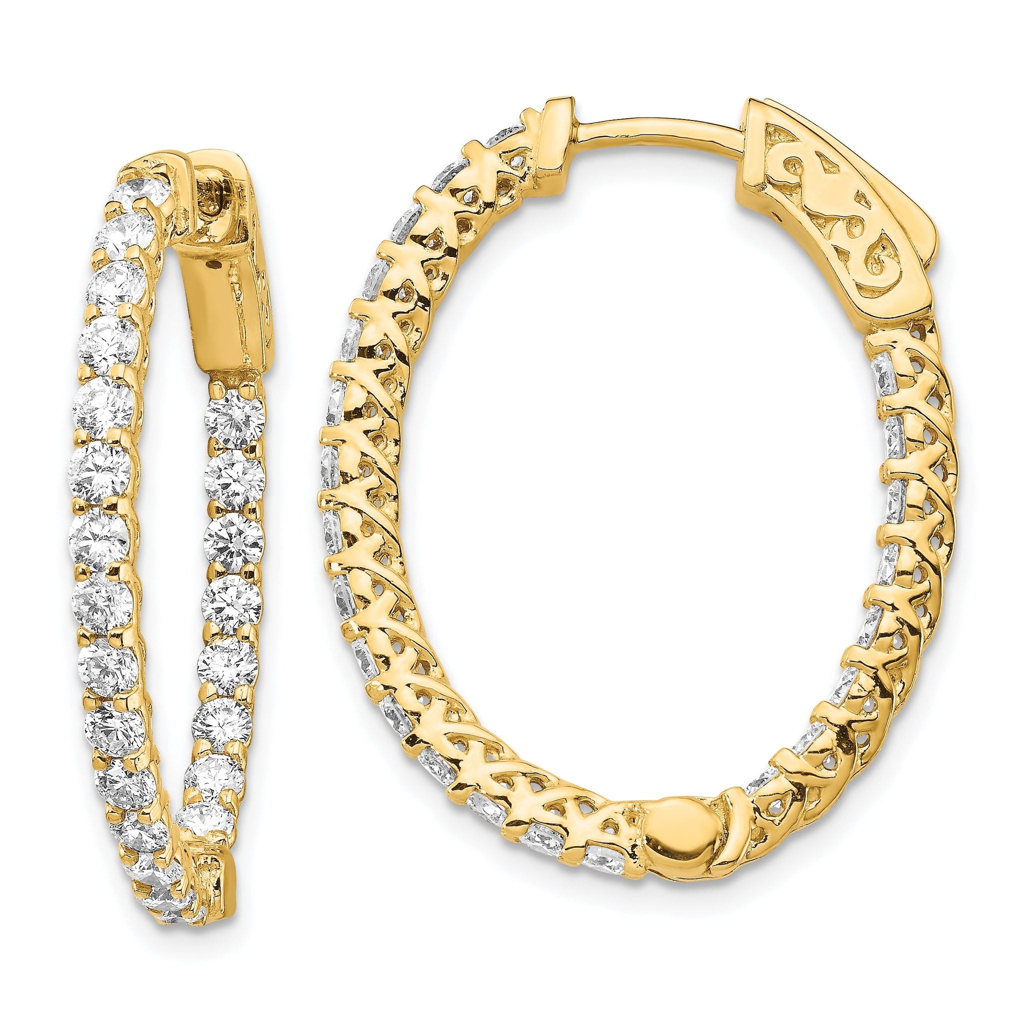 14k Diamond Oval Hoop w/Safety Clasp Earrings