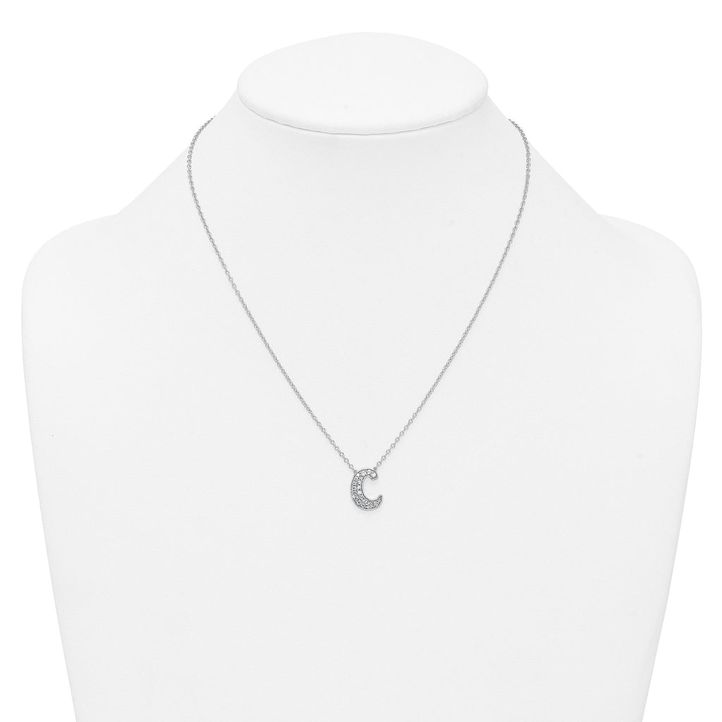 14k White Gold 3/8 carat Lab Grown Diamond VS+ F+ Complete Letter C 18 inch Initial Necklace
