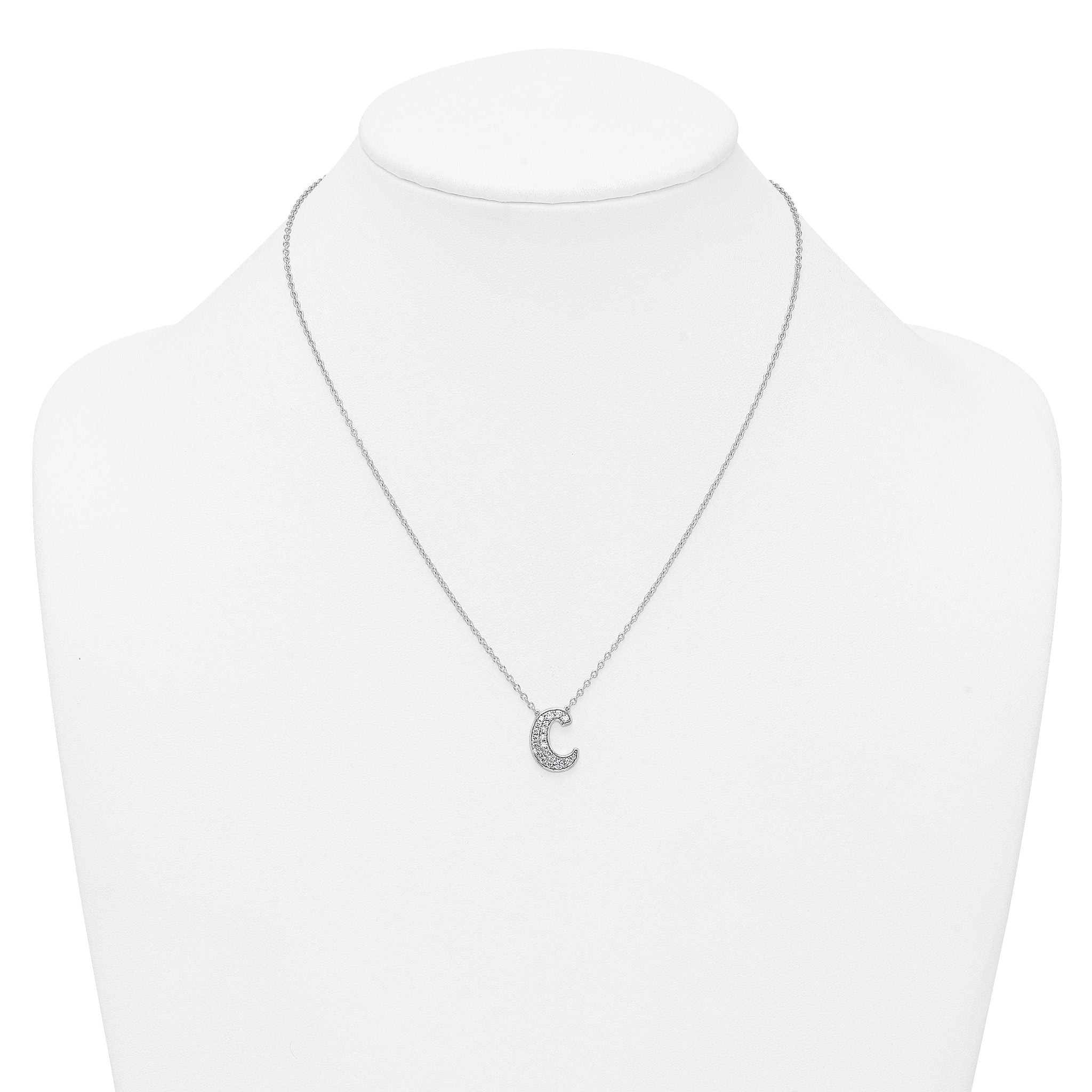 14k White Gold 3/8 carat Lab Grown Diamond VS+ F+ Complete Letter C 18 inch Initial Necklace