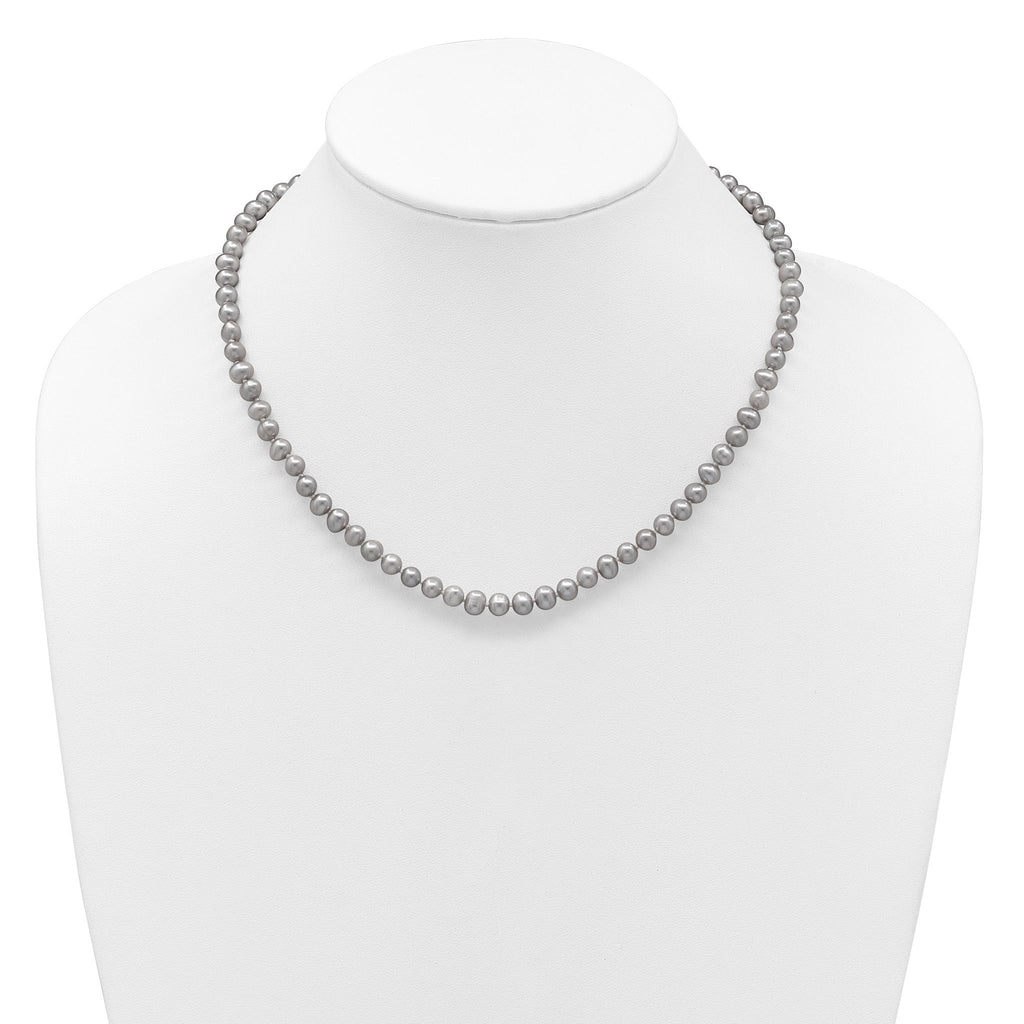14K 5-6mm Grey Near Round Freshwater Cultured Pearl 16 inch Necklace