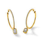 14ky Certified Emerald Bezel Dangle Lab Grown Diamond VS+ F+ Hoop Earrings