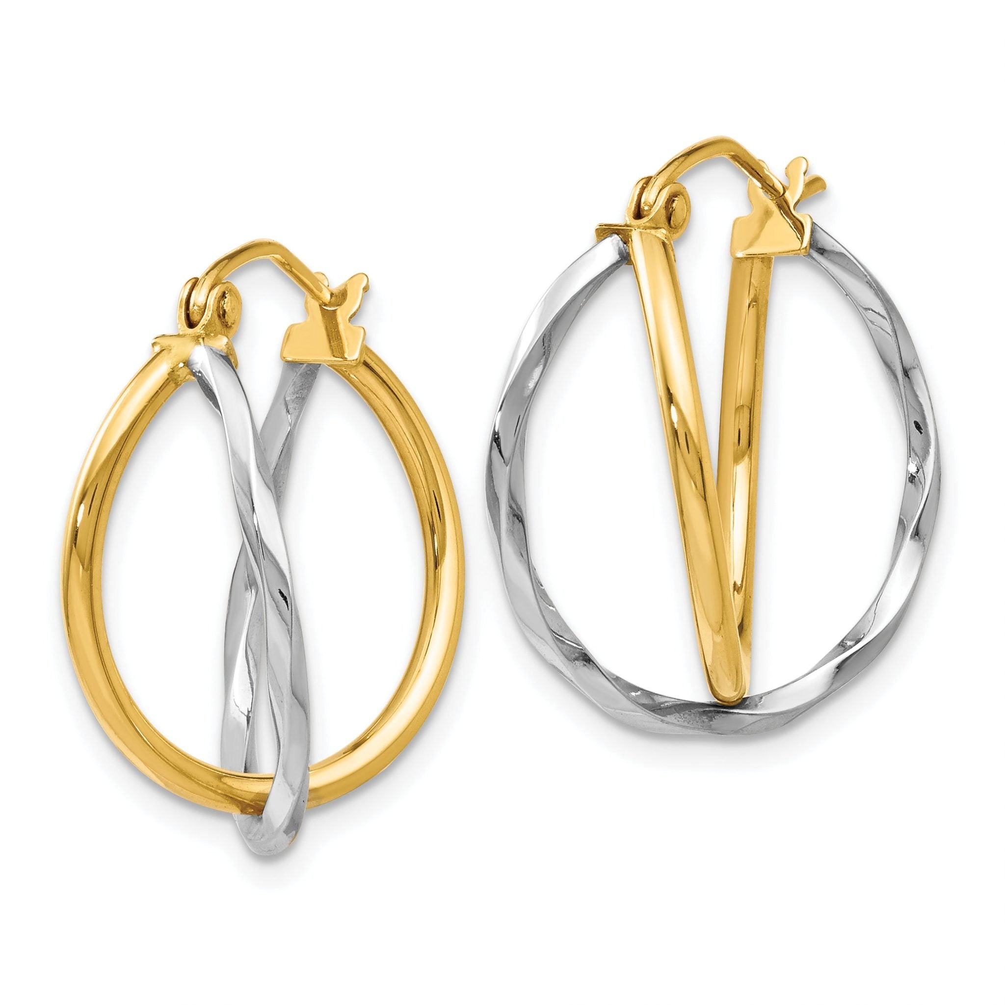14K Two-Tone Gold Hoop Earrings with Polished Finish and Lifetime Guarantee Secondary image