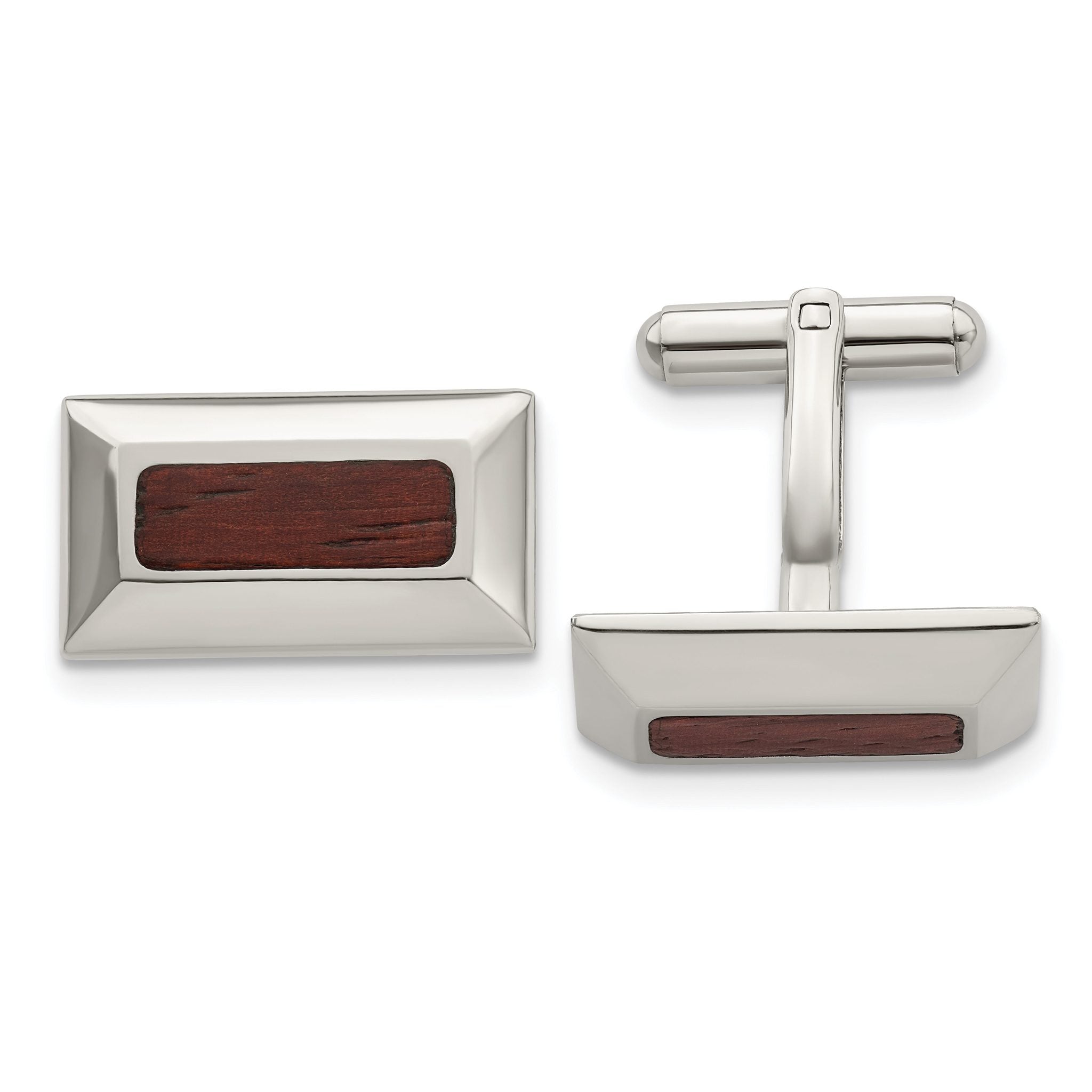 Wood Inlay Rectangle Cufflinks in Stainless Steel Main image