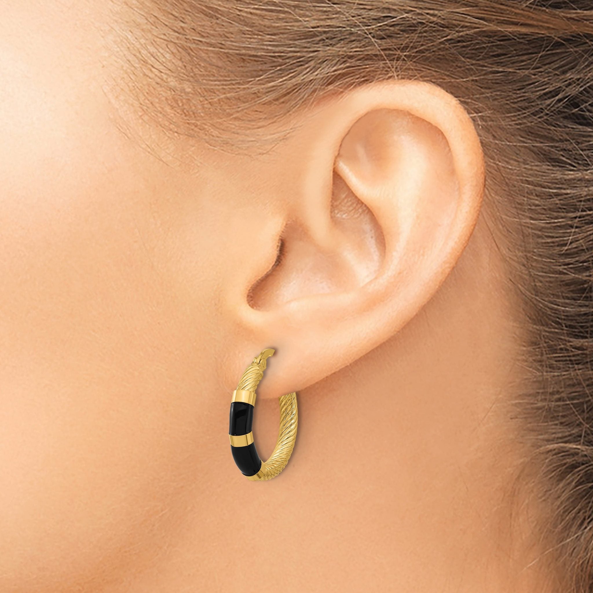 14K with Enamel Polished and Grooved Hoop Earrings