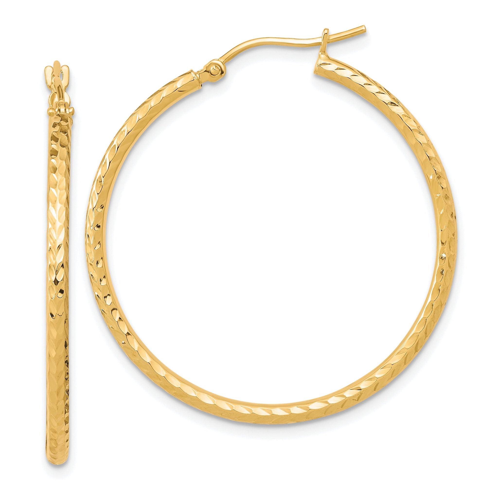 10K Gold Diamond-Cut Hoop Earrings Elegant Polished 2mm Tube Design for Women Main image