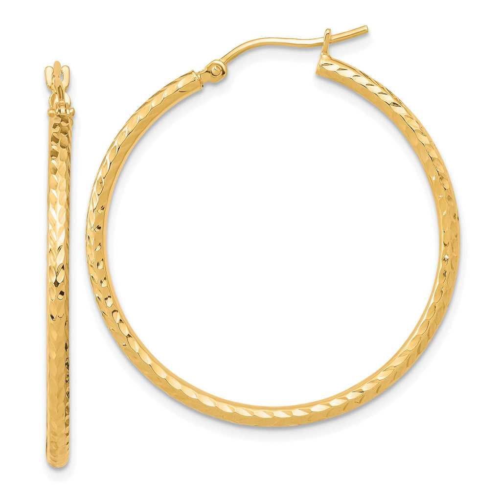 10K Gold Diamond-Cut Hoop Earrings Elegant Polished 2mm Tube Design for Women