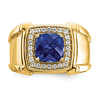 14k Created Checkerboard Sapphire and Diamond Mens Ring
