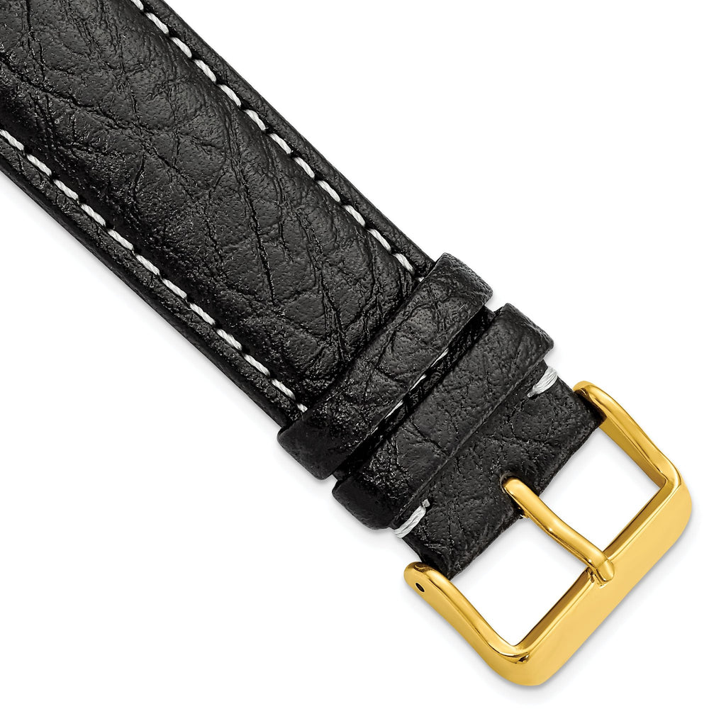 Sport Watch Band in Black Leather with White Stitching, 16mm