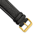Sport Watch Band in Black Leather with White Stitching, 16mm